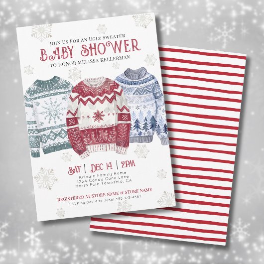 Invitation Baby Shower de Noël au pull moche