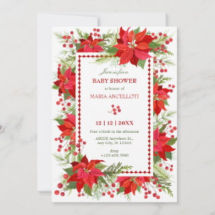 Invitation Baby shower de noël aux baies rouges