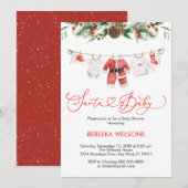 Invitation Baby shower de Noël bébé père Noël adorable (Devant / Derrière)