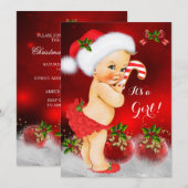 Invitation Baby shower de Noël blanc mignon fille Blonde (Devant / Derrière)