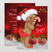 Invitation Baby shower de Noël blanc mignon Fille ethnique (Devant / Derrière)