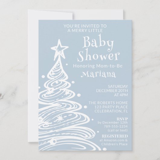 Invitation Baby shower de Noël Boho Blue Boy (Devant)