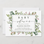 Invitation Baby shower de Noël Botanical Greenery (Devant)