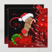 Invitation Baby shower de Noël Boy Red Black Ethnic (Devant / Derrière)