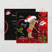 Invitation Baby shower de Noël Boy Red Santa Hat Ethnic (Devant / Derrière)