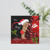 Invitation Baby shower de Noël Boy Red Santa Hat Ethnic (Debout devant)