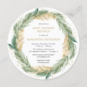 Invitation Baby shower de Noël brunch verdure or couronne