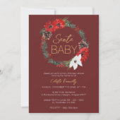 Invitation Baby shower de Noël classique Wreath Red Père Noël (Devant)