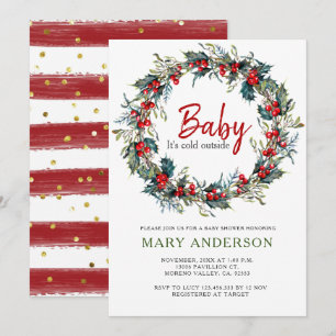 Invitation Baby shower de Noël de Holly Wreath