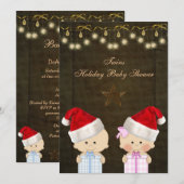 Invitation Baby shower de Noël de jumeaux de garçon et de (Devant / Derrière)