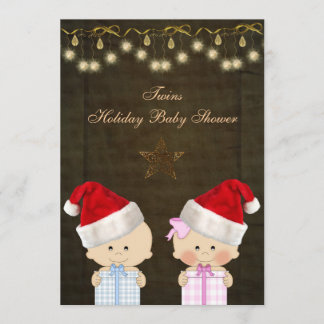 Invitation Baby shower de Noël de jumeaux de garçon et de