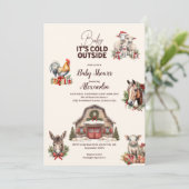 Invitation Baby shower de Noël des animaux de ferme d'hiver (Debout devant)
