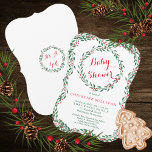 Invitation Baby shower de Noël des baies de courges vintages<br><div class="desc">Mis à jour, vintage main dessinée de la couronne rouge et verte et des baies avec des branches drapées rouge et vert en haut et en bas sur un arrière - plan blanc pour votre Baby shower à thème de Noël. Cliquez sur "personnaliser" pour modifier les couleurs, les styles et/ou...</div>