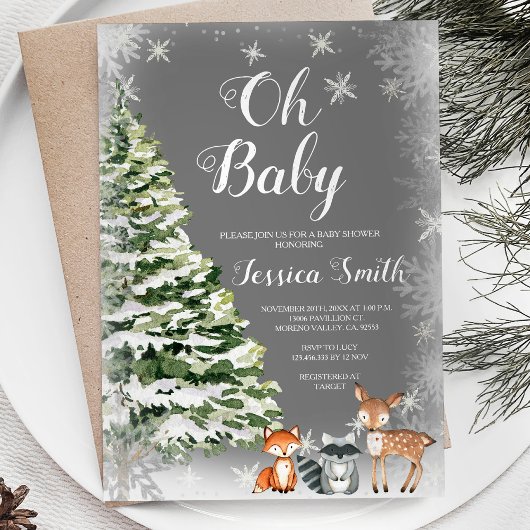 Invitation Baby shower de Noël des flocons blancs d'hiver