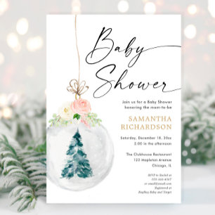 Invitation Baby shower de Noël d'hiver en or rose
