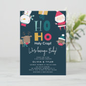 Invitation Baby shower de Noël drôle 'Ho Ho Holy Crap' (Debout devant)