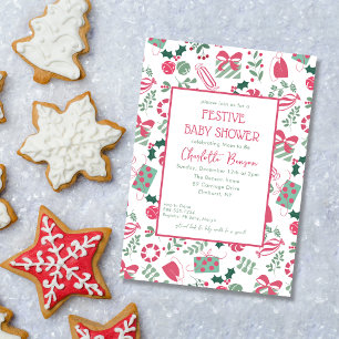 Invitation Baby shower de Noël festif