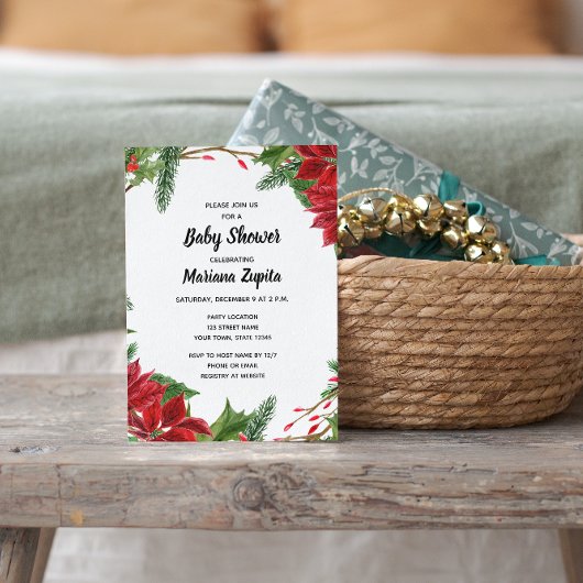 Invitation Baby shower de Noël Floral