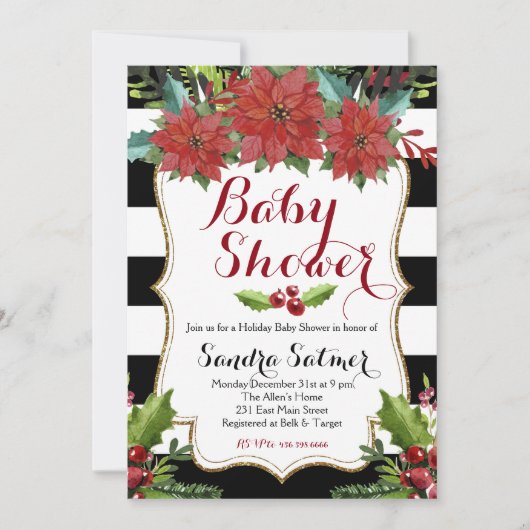 Invitation Baby shower de Noël Floral Watercolor (Devant)