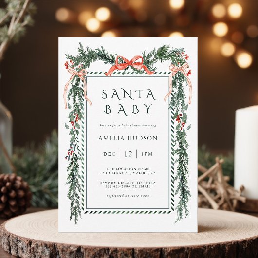 Invitation Baby shower de Noël Garland Père Noël