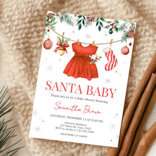 Invitation Baby shower de Noël Girl Red Père Noël