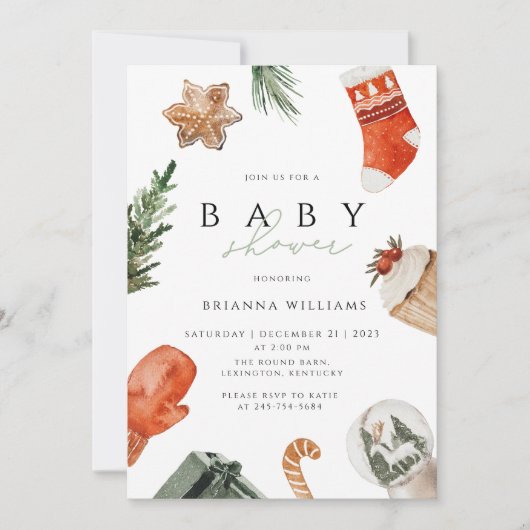 Invitation Baby shower de Noël hiver (Devant)