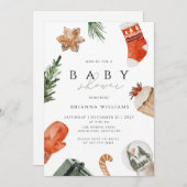 Invitation Baby shower de Noël hiver (Devant / Derrière)