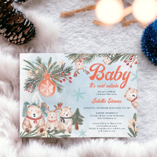Invitation Baby shower de Noël hivernal pour les animaux de l