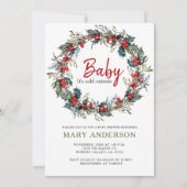 Invitation Baby shower de Noël Holly Wreath (Devant)