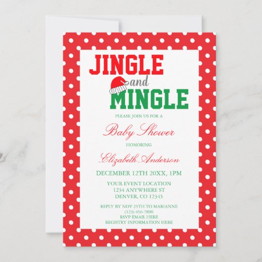 Invitation Baby shower de Noël Jingle et Mingle (Devant)