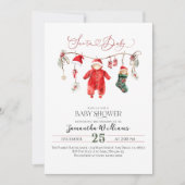 Invitation Baby shower de Noël minimal pour bébé père Noël (Devant)