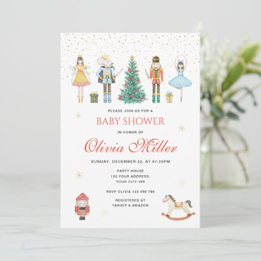 Invitation Baby shower de Noël Nutcracker (Debout devant)
