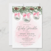 Invitation Baby shower de Noël ou aspersion bébé fille (Devant)