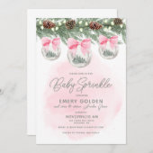 Invitation Baby shower de Noël ou aspersion bébé fille (Devant / Derrière)