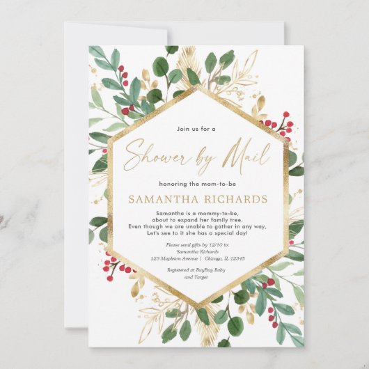 Invitation Baby shower de Noël par Mail aquarelle élégante (Devant)