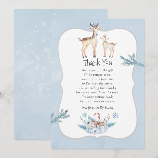 Invitation Baby shower de Noël Pastel Aquarelle Merci (Devant / Derrière)