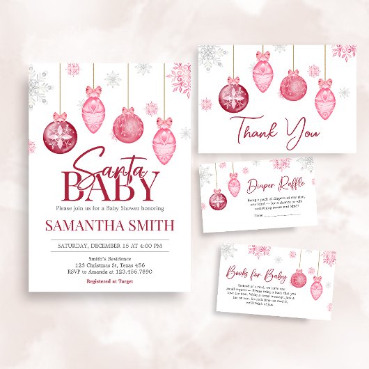 Invitation Baby shower de Noël pour bébé Girl Père Noël