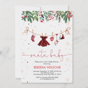 Invitation Baby shower de Noël pour bébé Girl père Noël