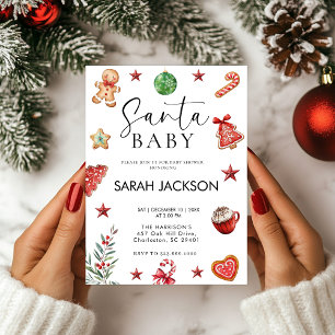 Invitation baby shower de Noël pour bébé père Noël