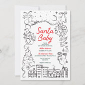 Invitation Baby shower de Noël pour bébé Père Noël dessiné à  (Devant)