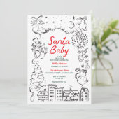 Invitation Baby shower de Noël pour bébé Père Noël dessiné à  (Debout devant)