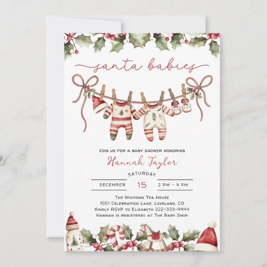 Invitation Baby shower de Noël pour bébé Twins Père Noël (Devant)