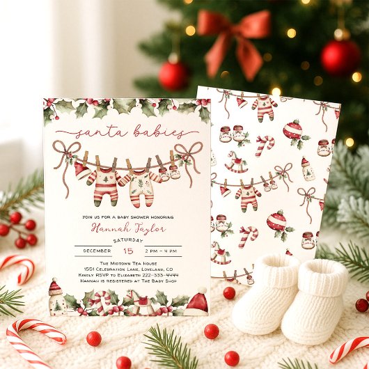 Invitation Baby shower de Noël pour bébé Twins Père Noël