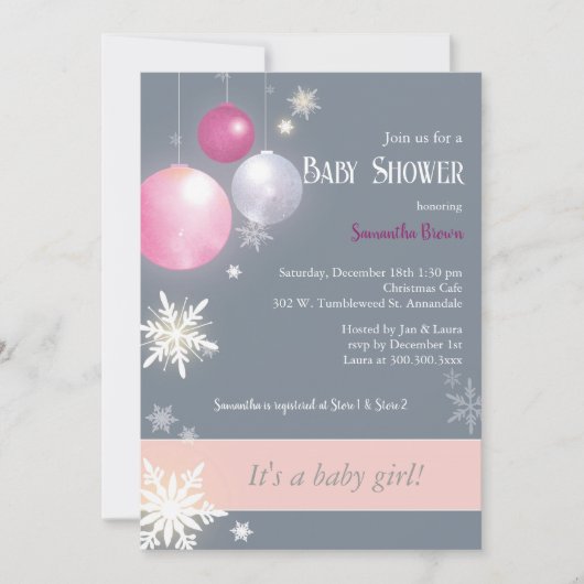 Invitation Baby shower de Noël pour fille (Devant)