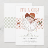 Invitation Baby shower de Noël pour filles de l'Ouest rétro (Devant / Derrière)