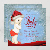 Invitation Baby shower de Noël pour les garçons de flocon rou (Devant / Derrière)