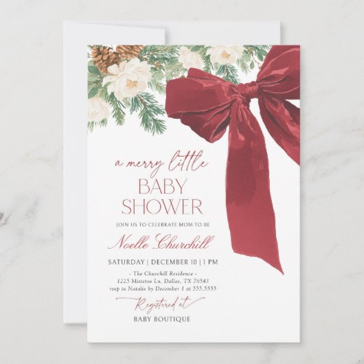 Invitation Baby shower de Noël Red Bow (Devant)