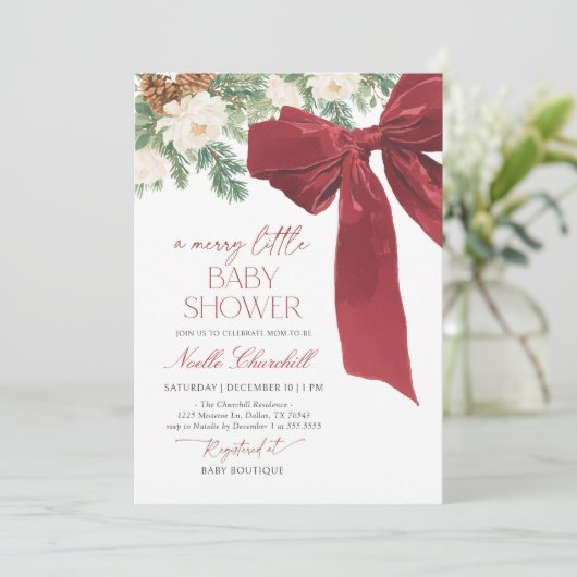 Invitation Baby shower de Noël Red Bow (Debout devant)