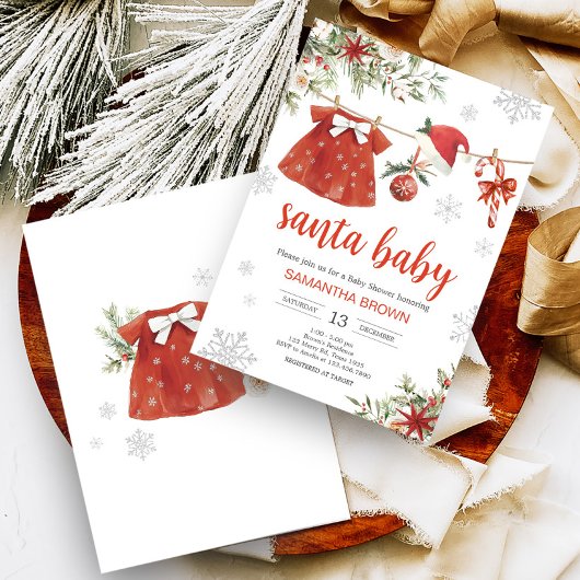 Invitation Baby shower de Noël Red Girl Père Noël
