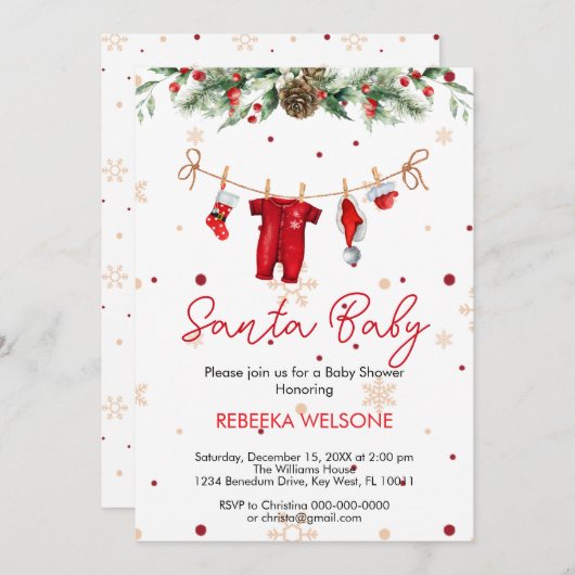 Invitation Baby shower de Noël Red père Noël (Devant / Derrière)